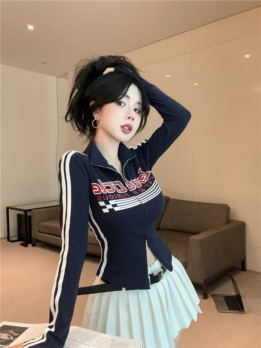 Printed Zipper Top