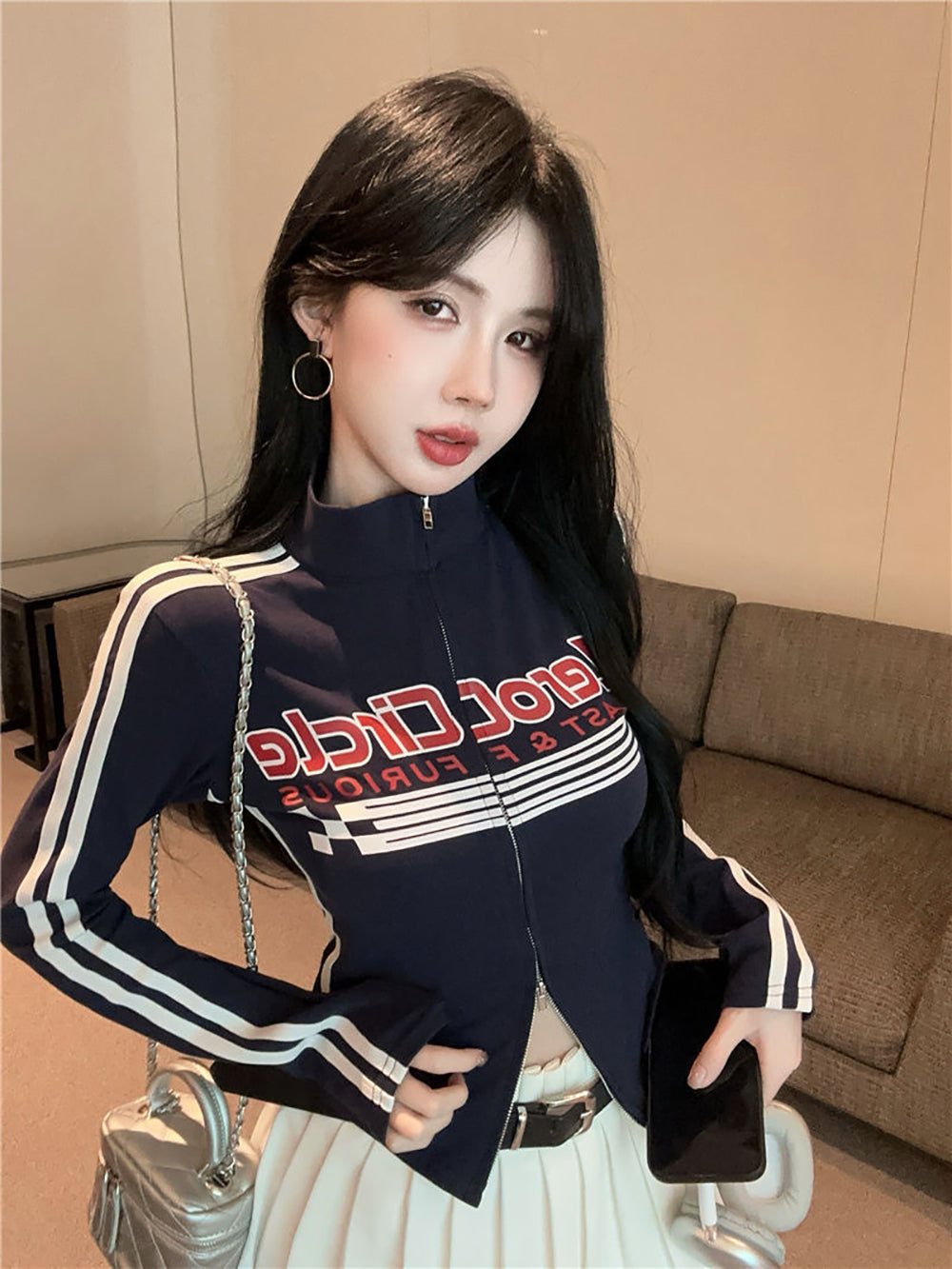 Printed Zipper Top