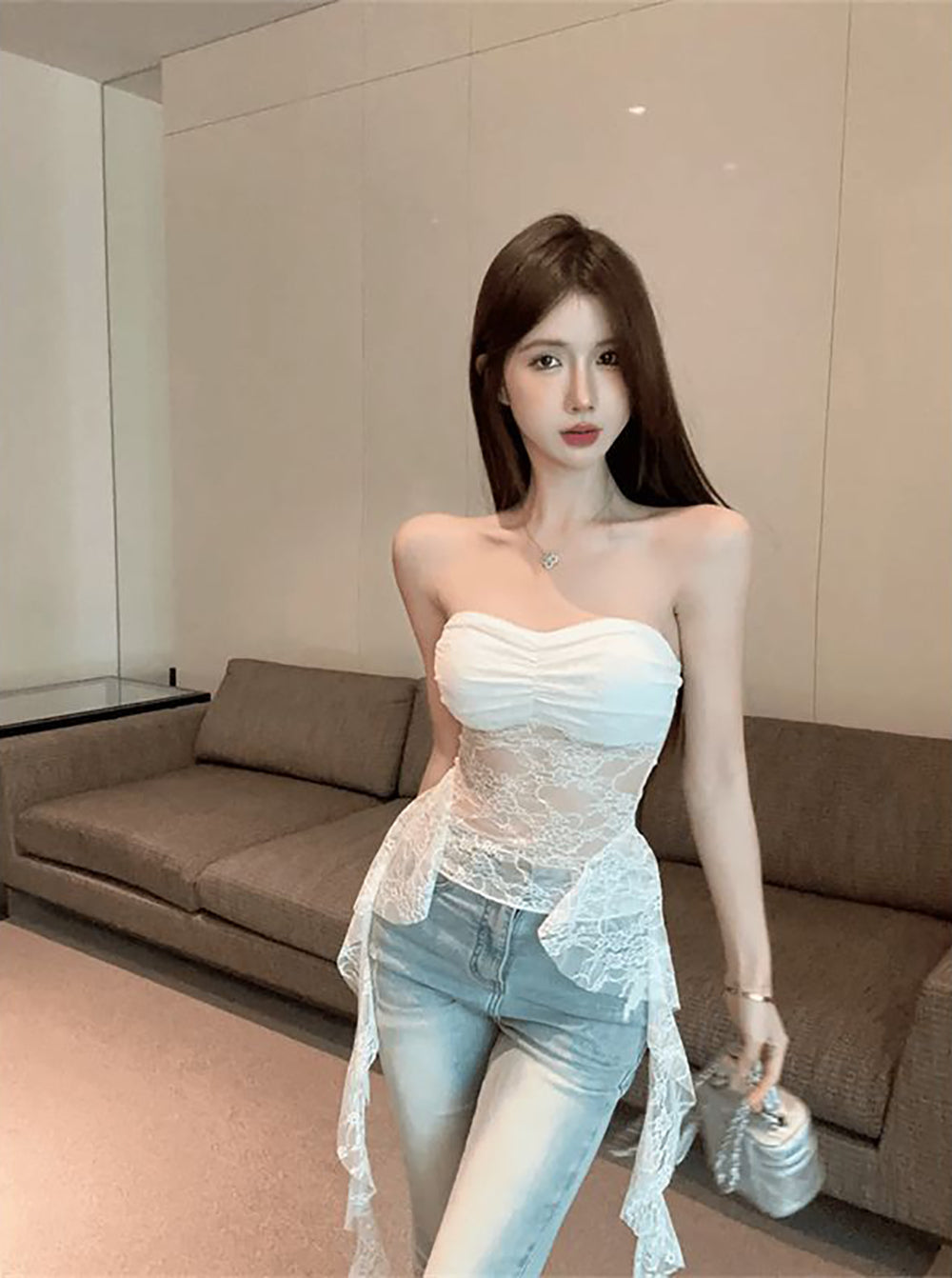 Strapless Lace Crop Top