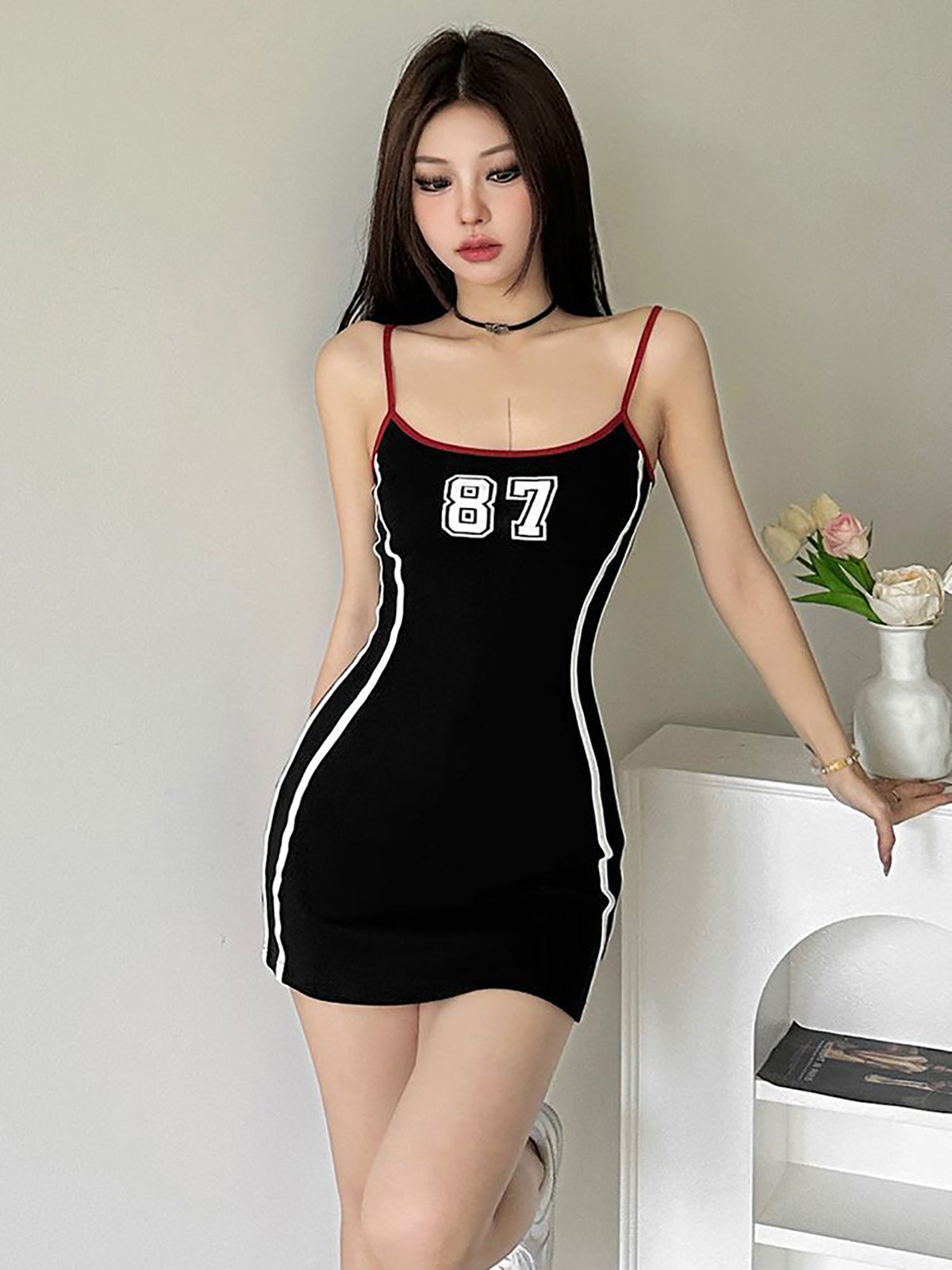 Shoulder Straps Printed Bodycon Mini Dress