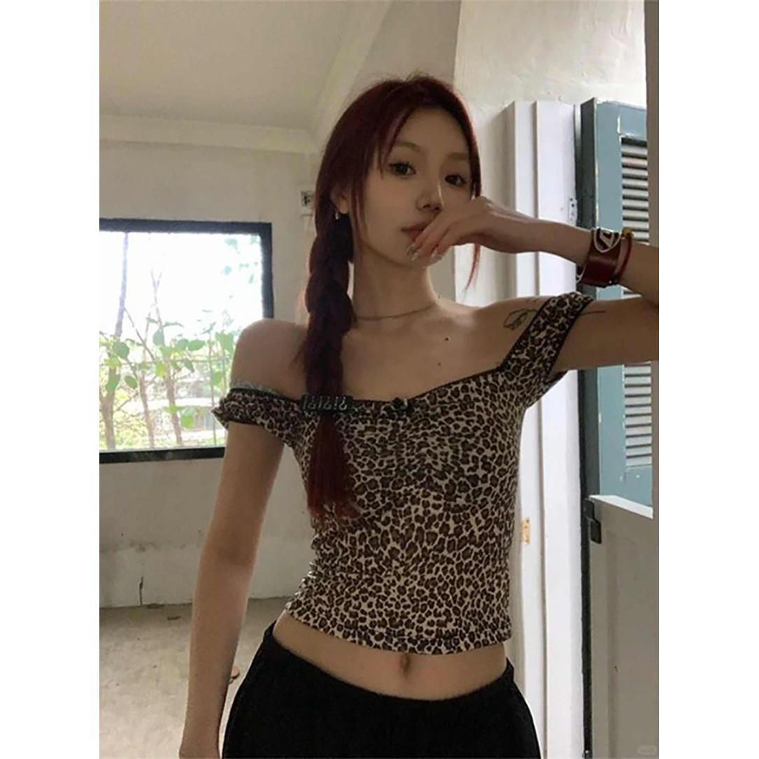 Animal Printed Off-Shoulder Bardot Crop Top