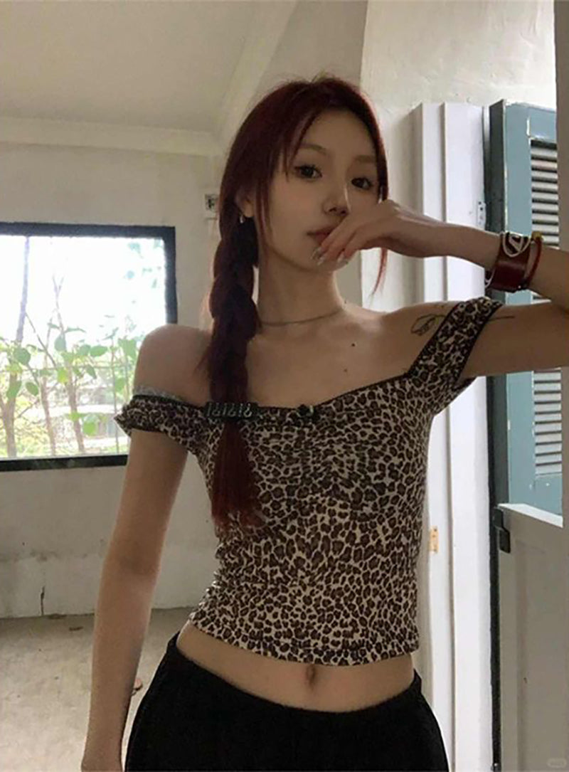 Animal Printed Off-Shoulder Bardot Crop Top