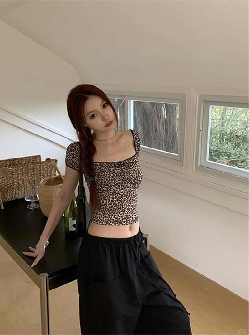 Animal Printed Off-Shoulder Bardot Crop Top