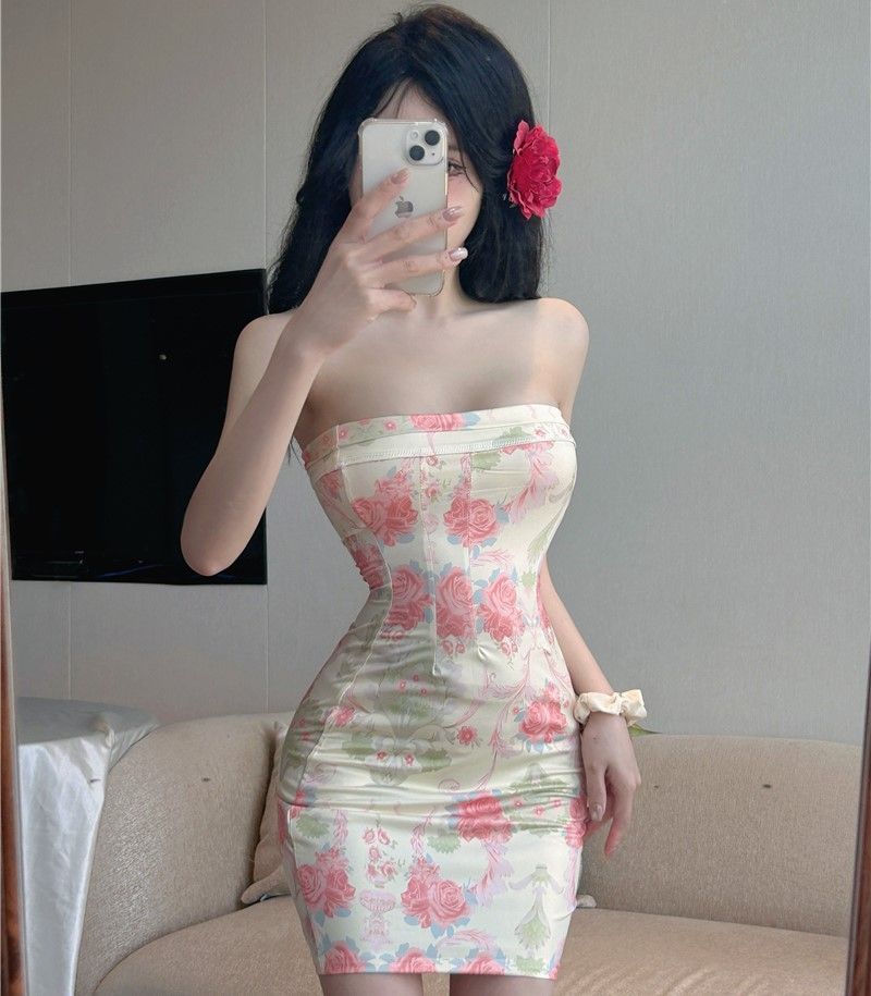 Women Floral Print Bodycon Mini Dress