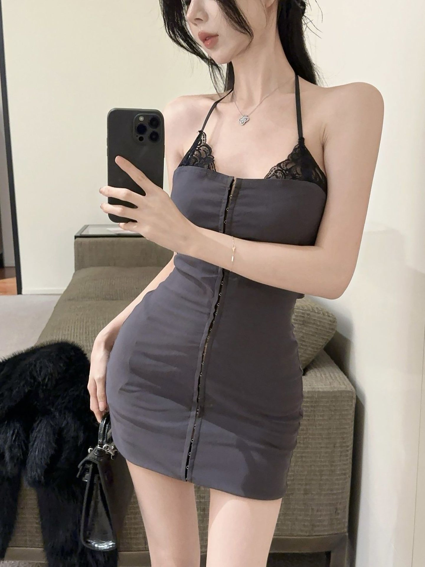 Halter Neck Ruched Bodycon Mini Dress