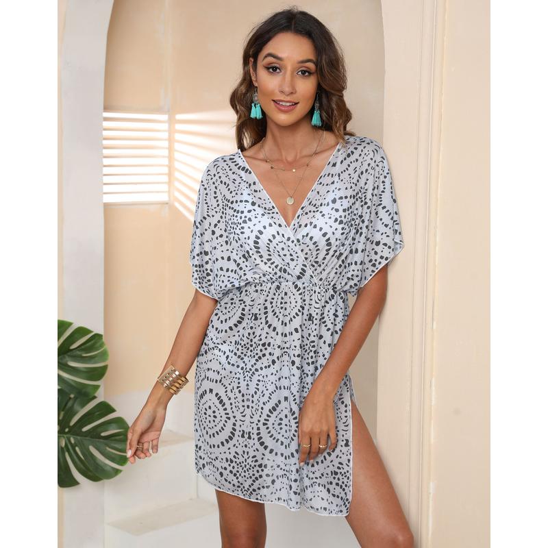 Print Flared Sleeve Chiffon Maxi Dress