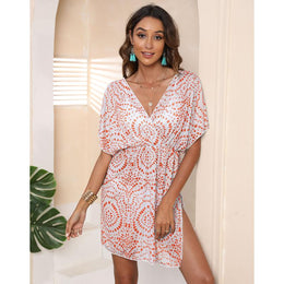 Print Flared Sleeve Chiffon Maxi Dress