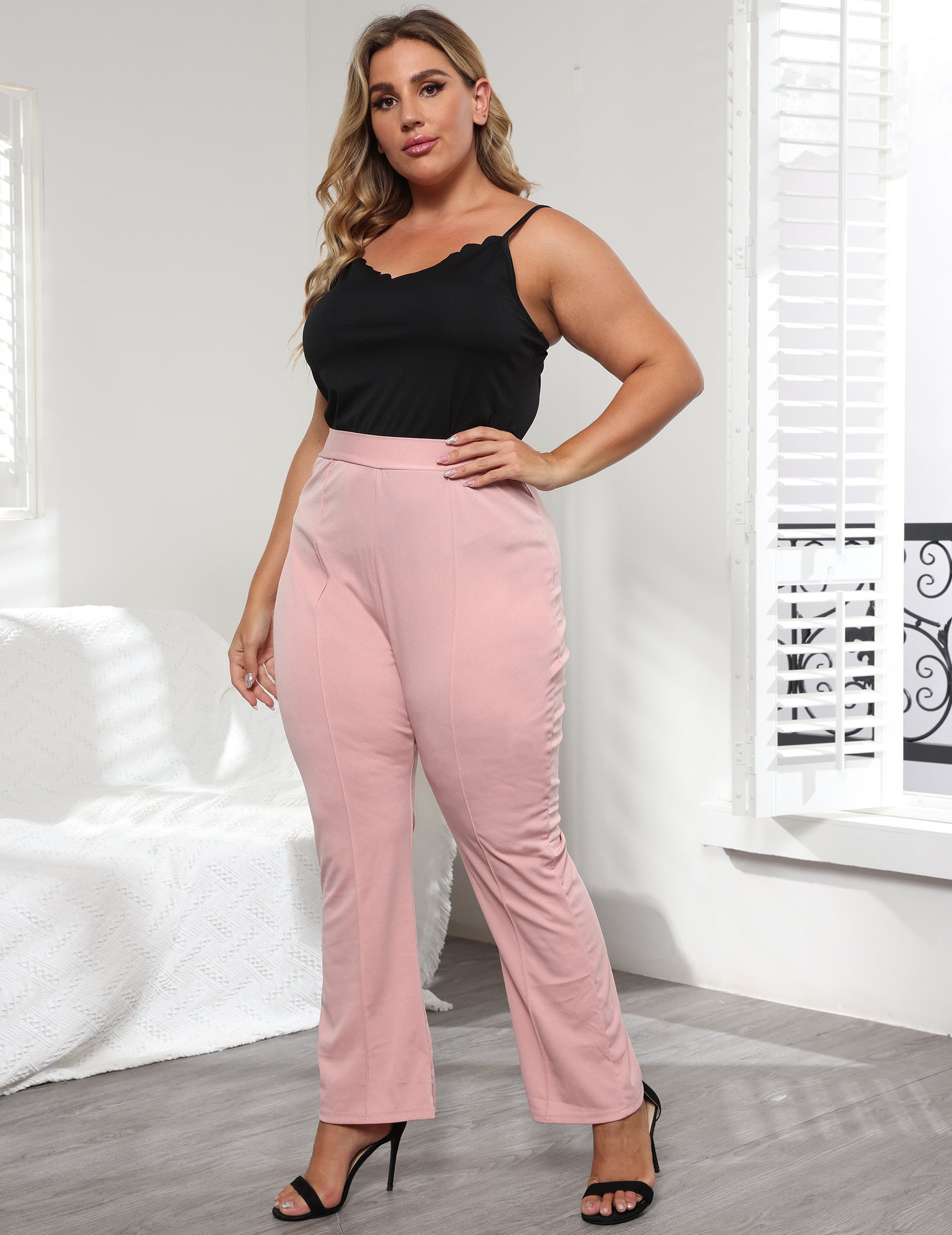 Women Loose Fit Easy Wash Pleated Trousers