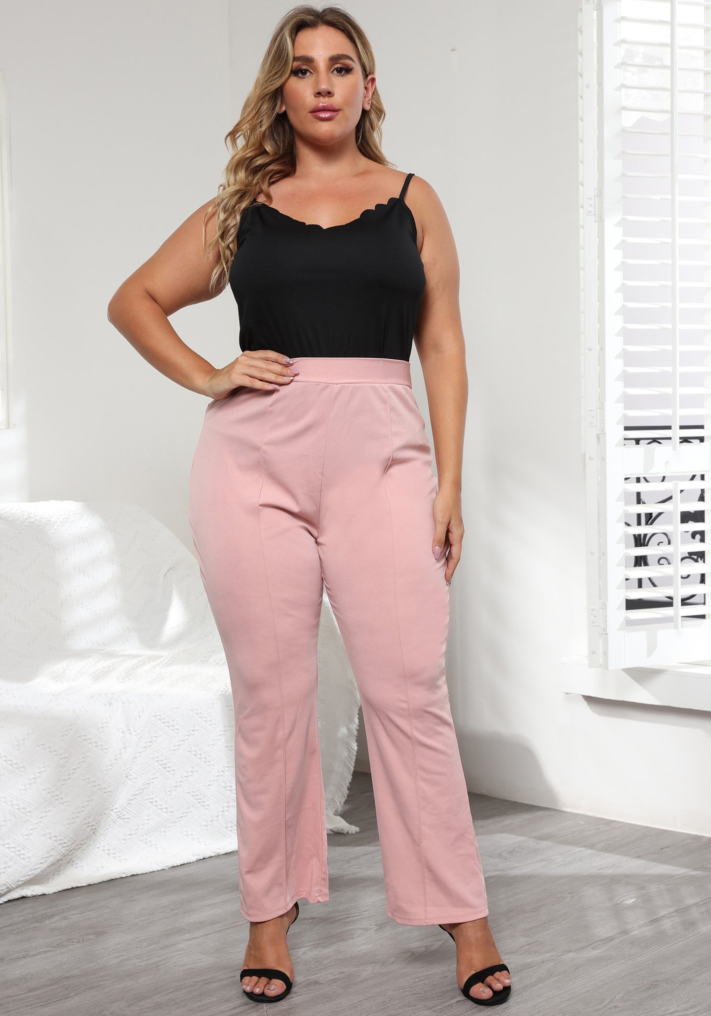 Women Loose Fit Easy Wash Pleated Trousers