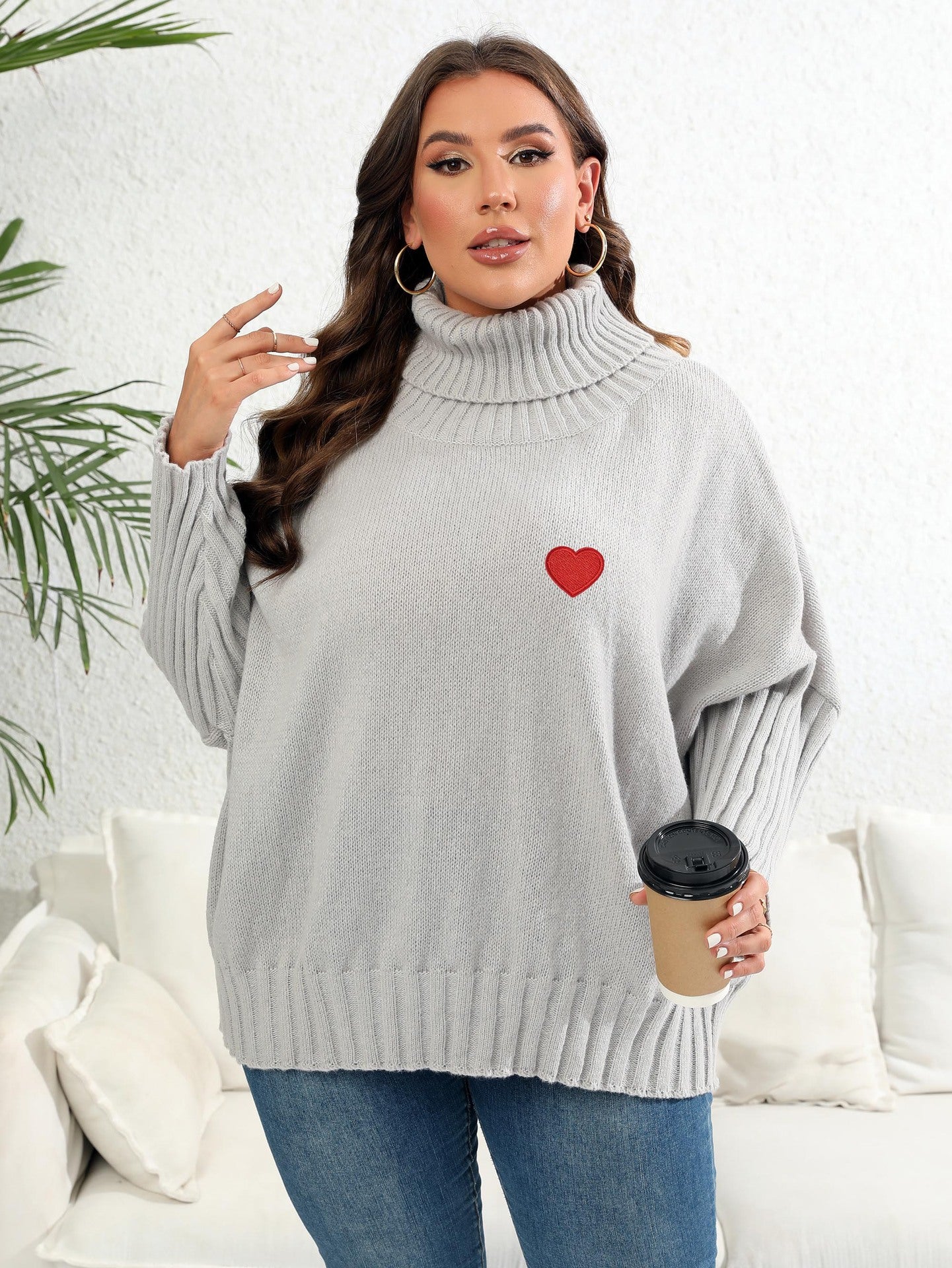 Women Plus Size Turtle Neck Pullover