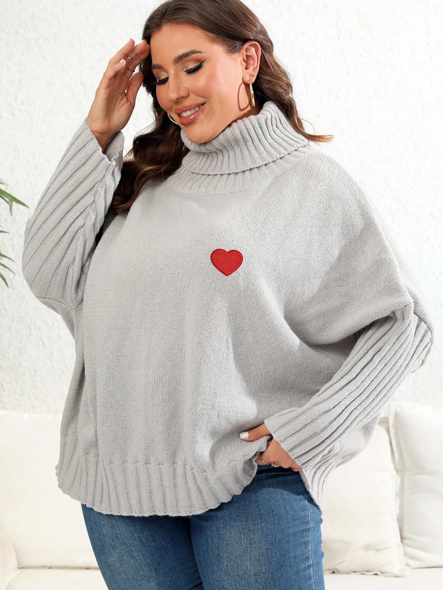 Women Plus Size Turtle Neck Pullover