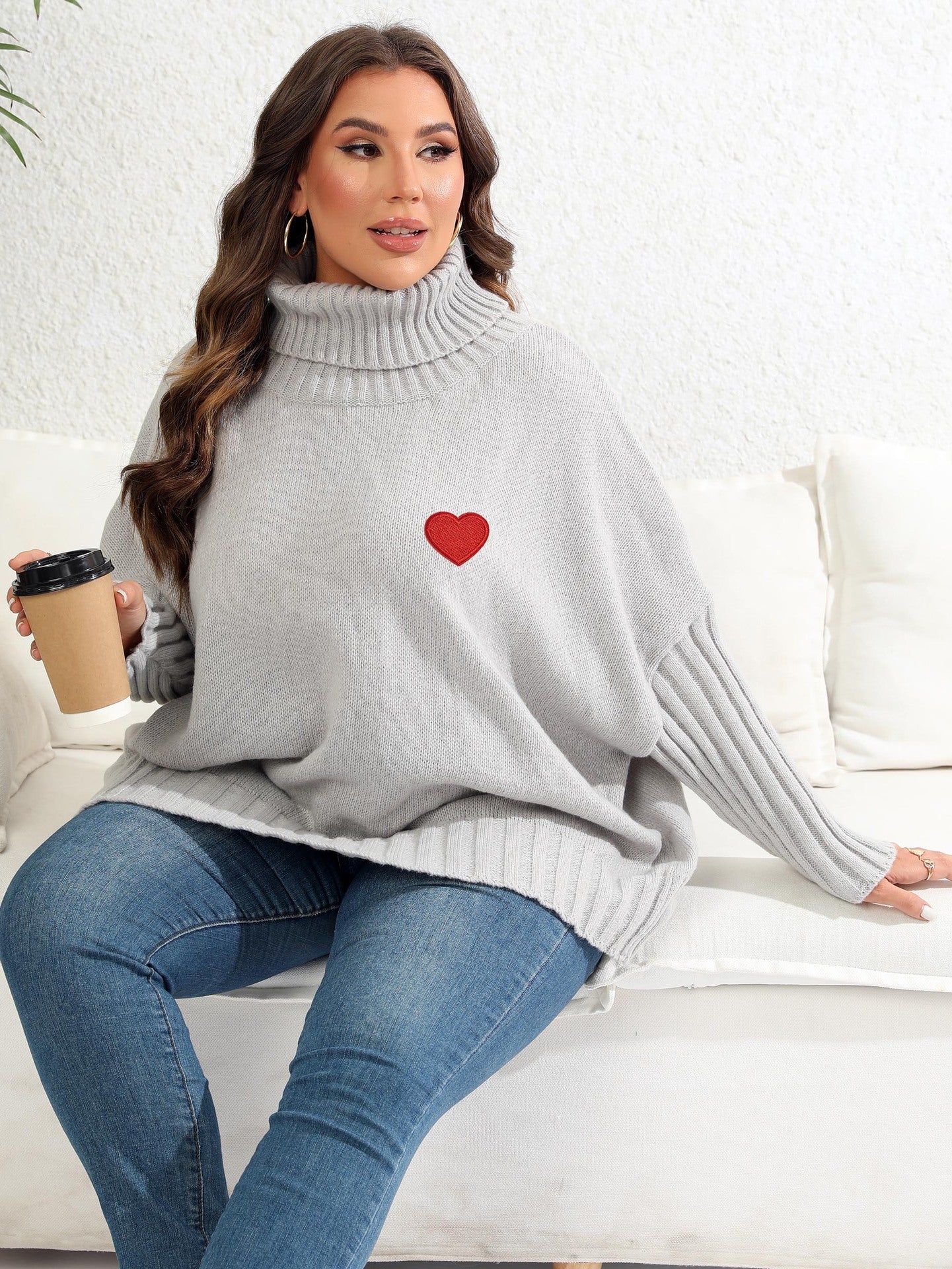 Women Plus Size Turtle Neck Pullover