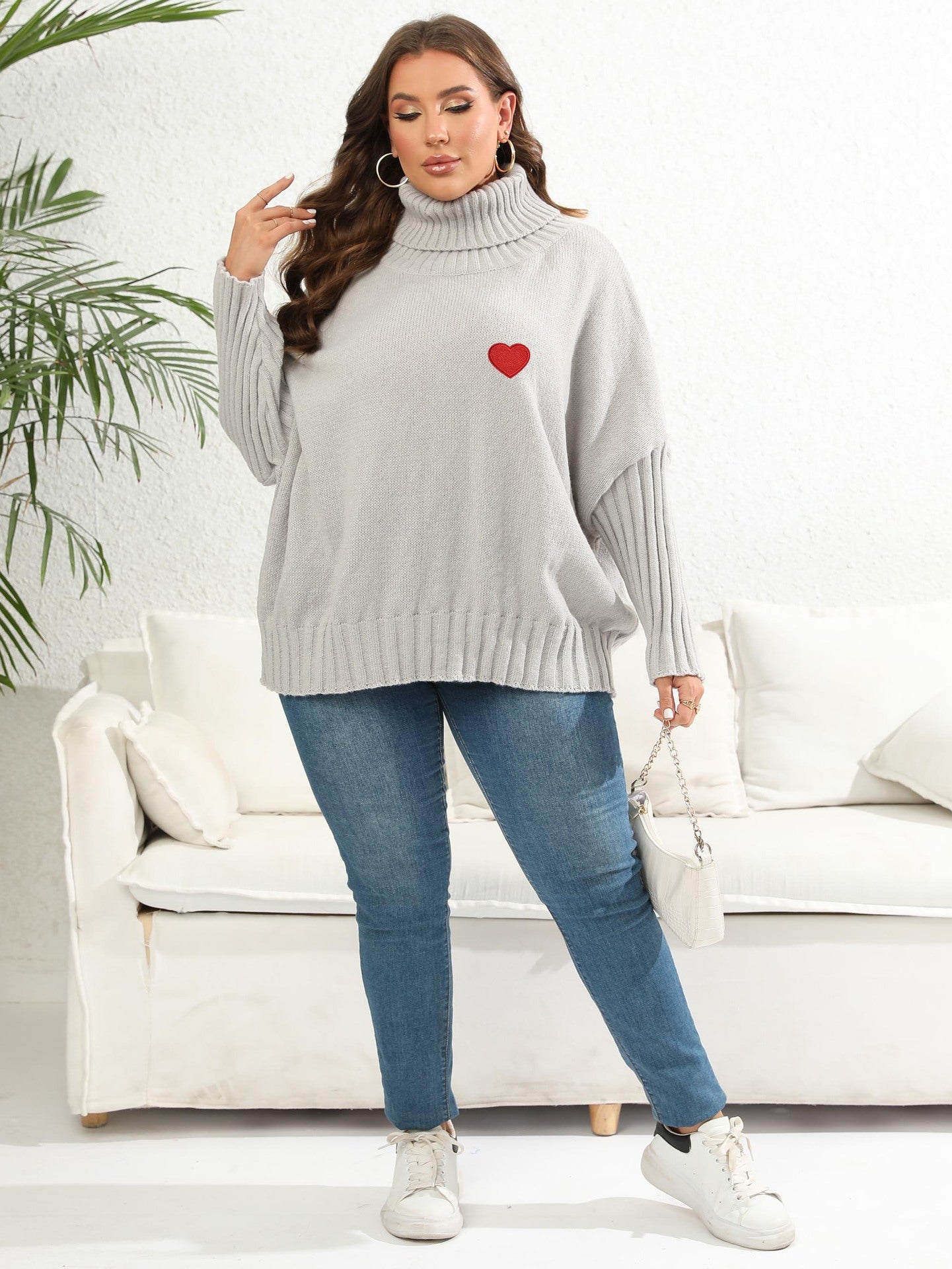 Women Plus Size Turtle Neck Pullover