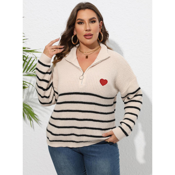 Women Striped Mock Collar Pullover Sweater