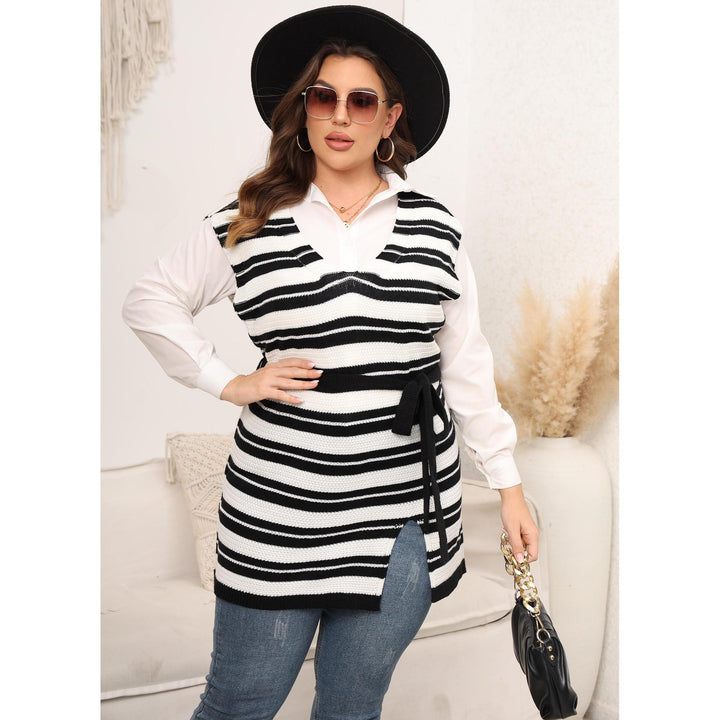 Women Cable Knit Striped Pullover