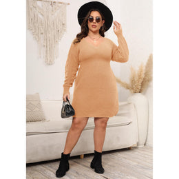 Women Cuffed Sleeve knitted Sweater Dress