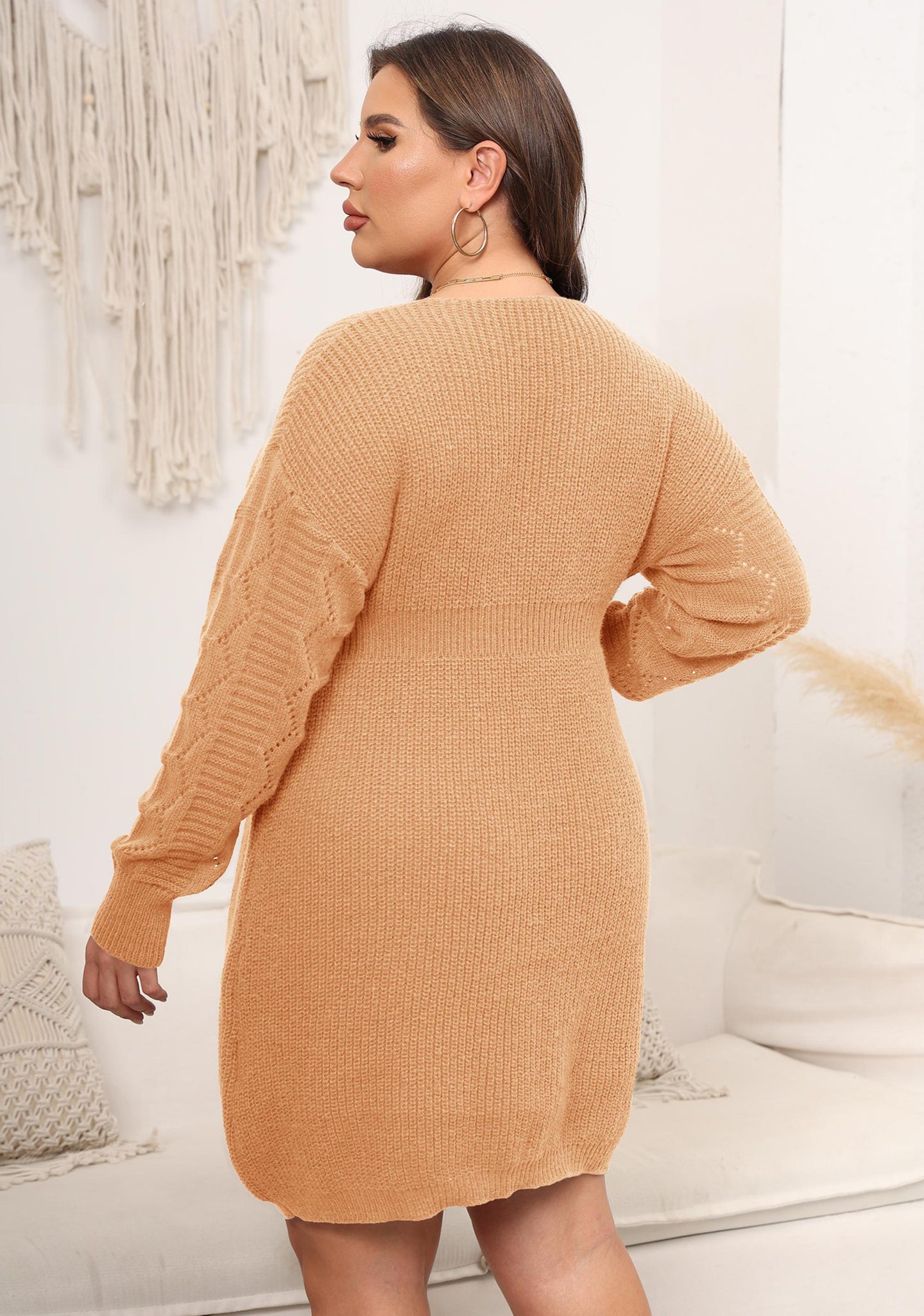 Women Cuffed Sleeve knitted Sweater Dress