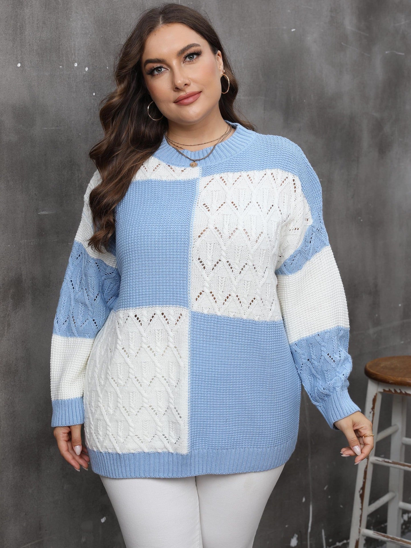 Women Cable Knit Colourblocked Pullover