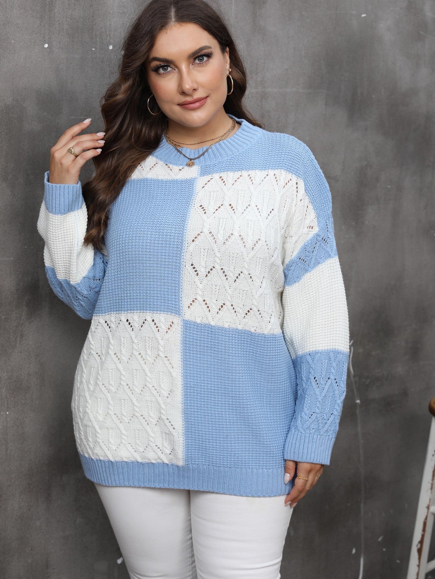 Women Cable Knit Colourblocked Pullover