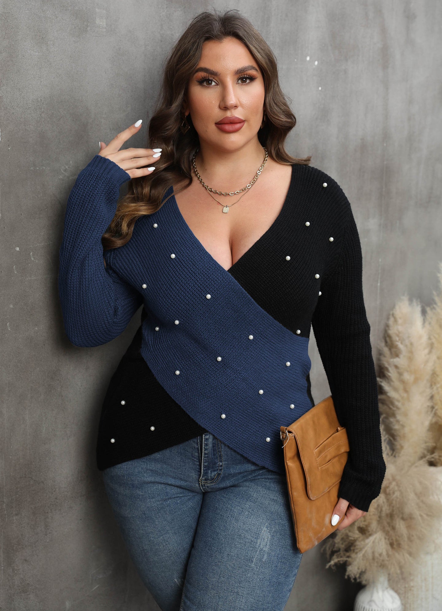Women Colourblocked Pullover with Embellished Detail