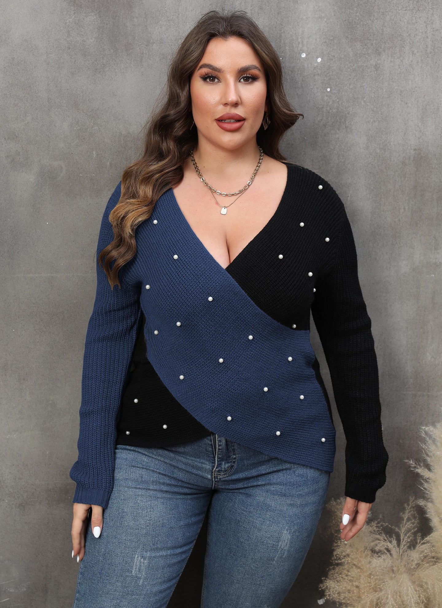 Women Colourblocked Pullover with Embellished Detail