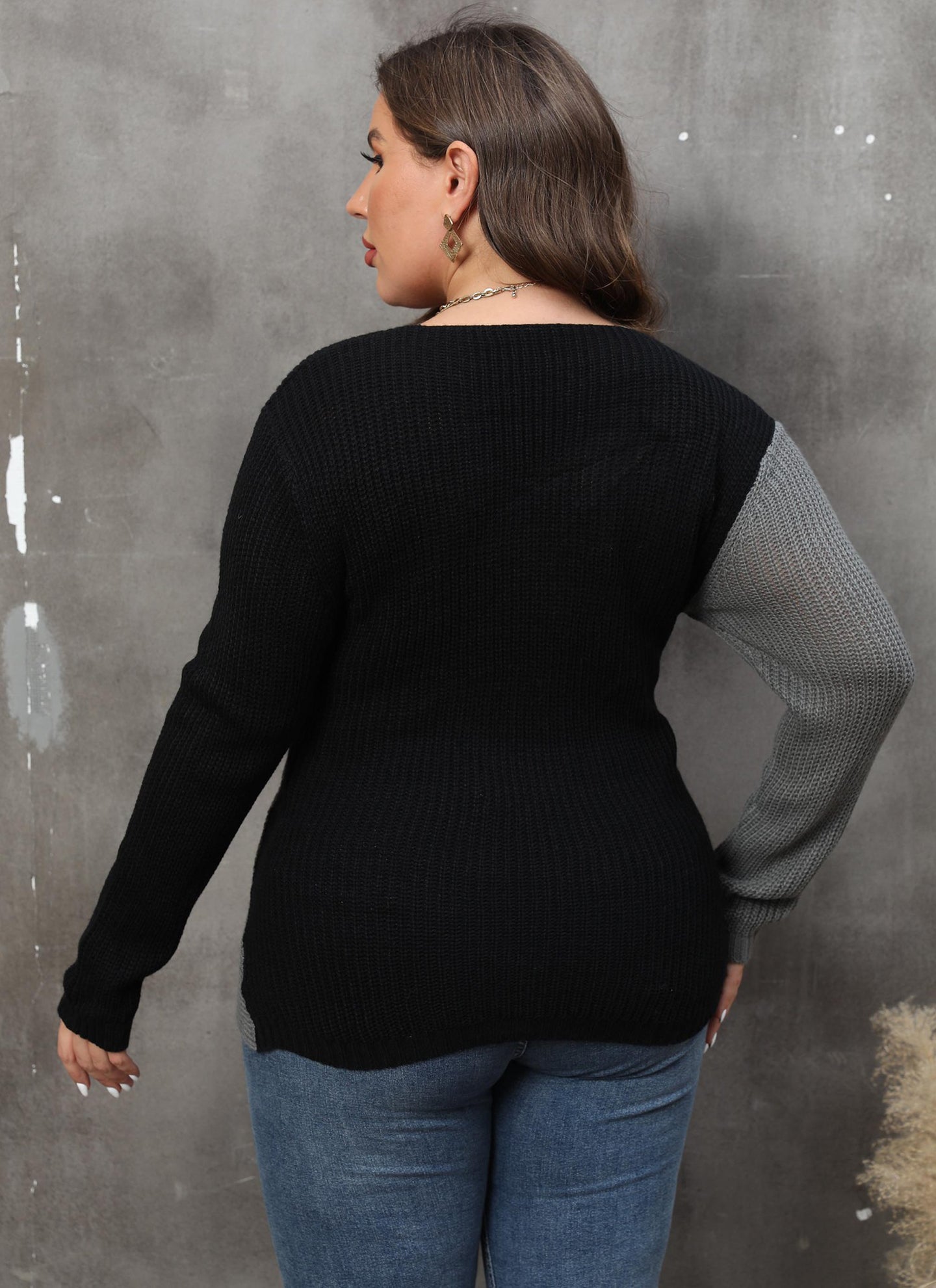 Women Plus Size Colourblocked Pullover with Embellished Detail