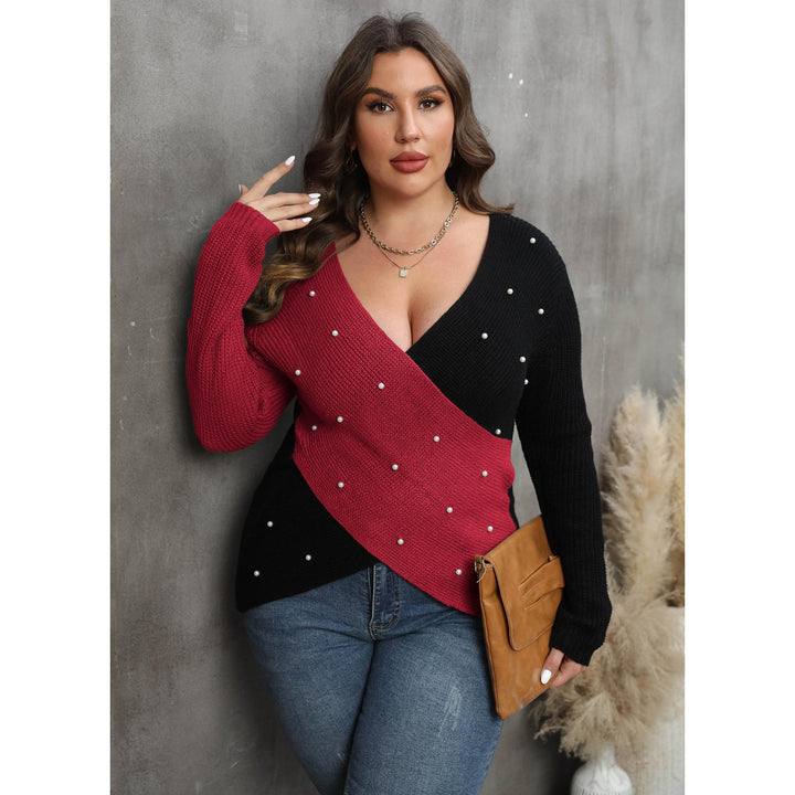 Women Colourblocked Plus Size Pullover with Embellished Detail