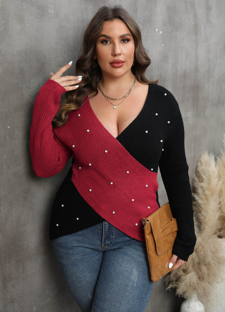 Women Colourblocked Plus Size Pullover with Embellished Detail