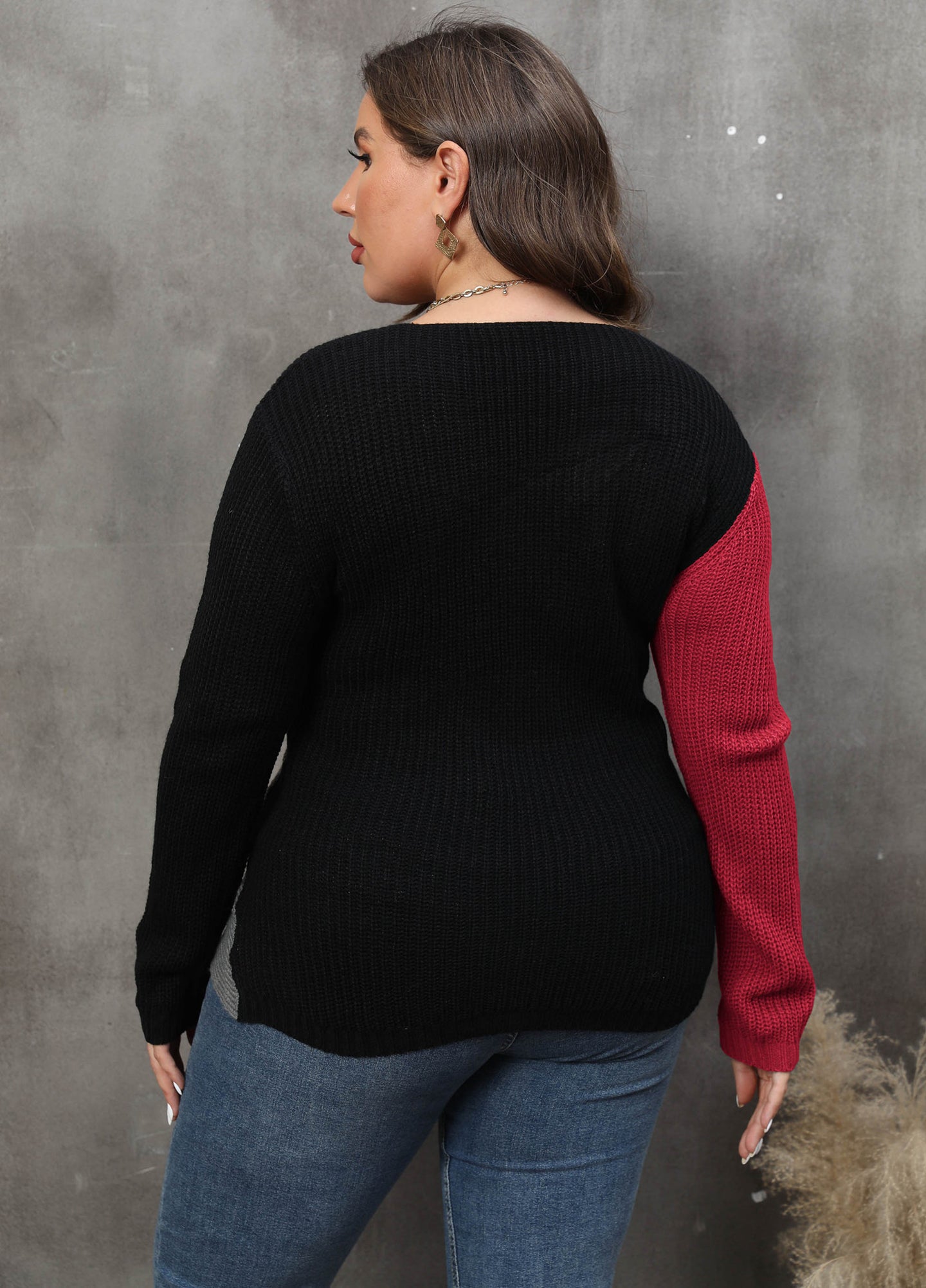 Women Colourblocked Plus Size Pullover with Embellished Detail