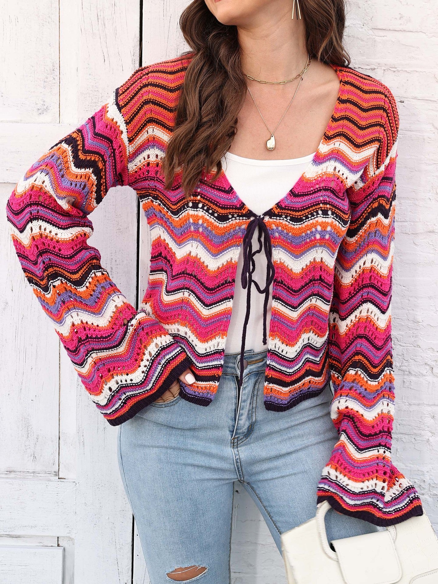 Self Design Acrylic Tie-Up Shrug