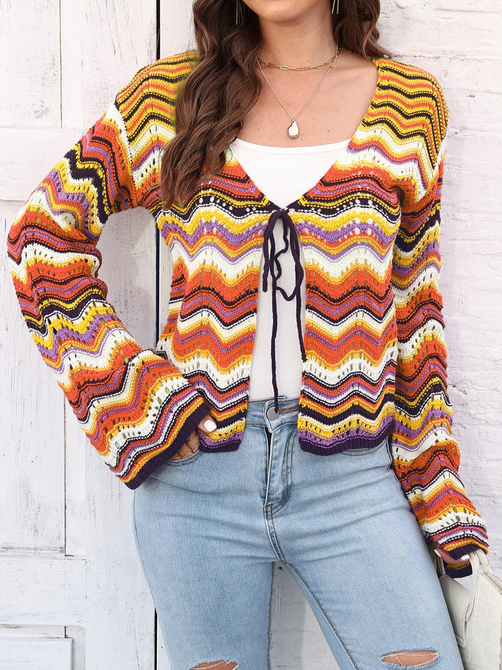 Yellow & White Printed Tie-Up Shrug