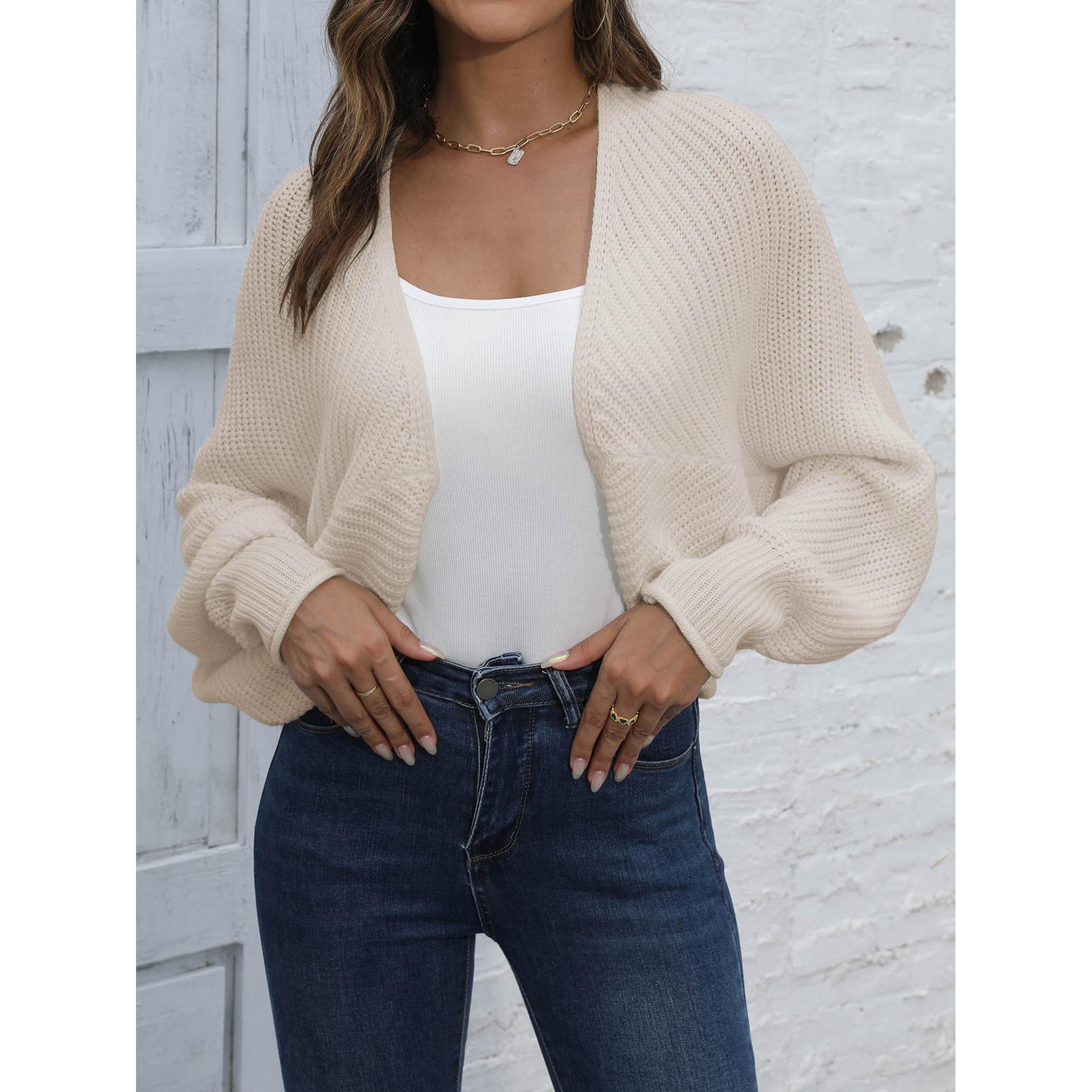 Beige Self Design Crop Acrylic Shrug