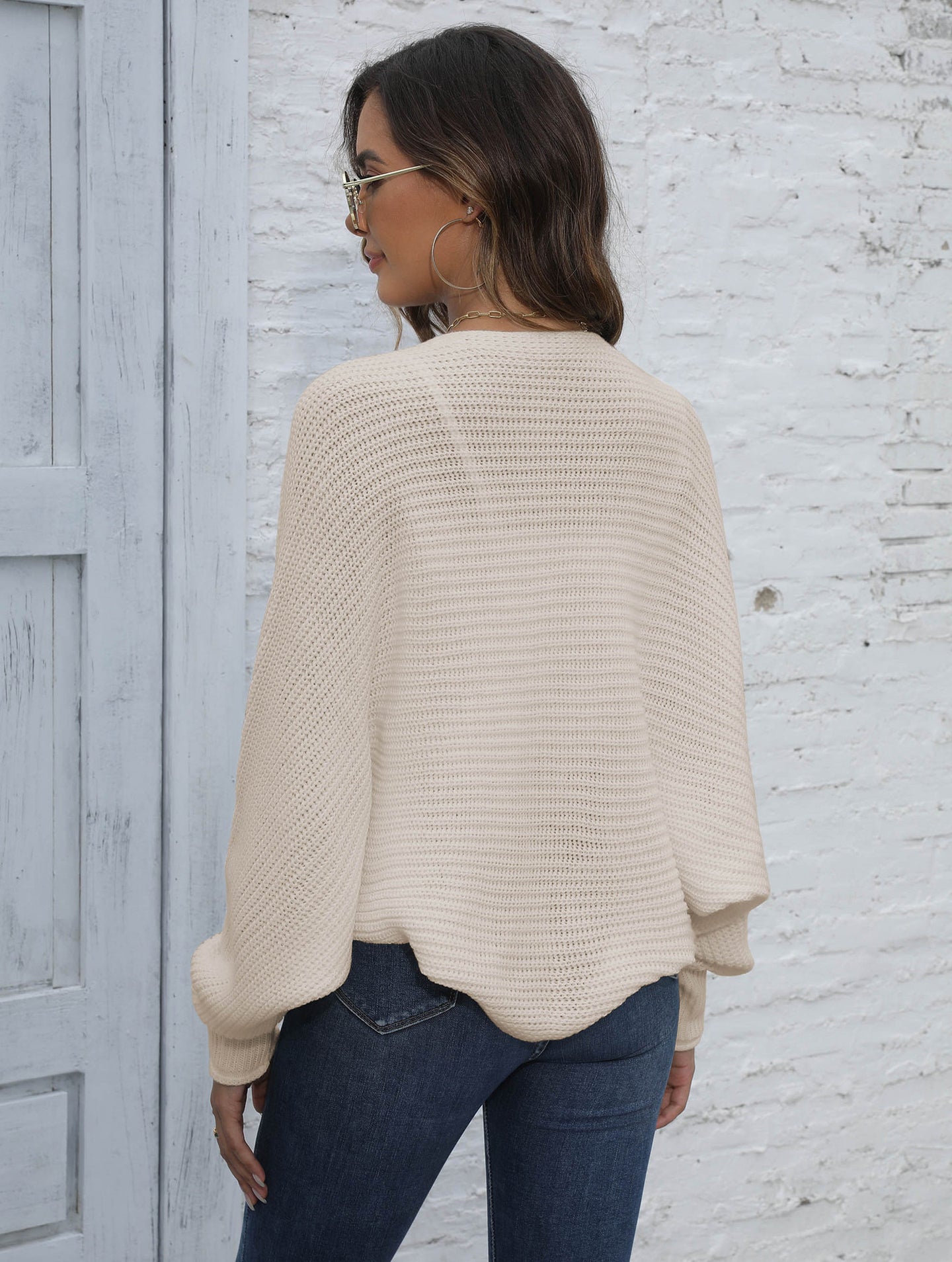 Beige Self Design Crop Acrylic Shrug