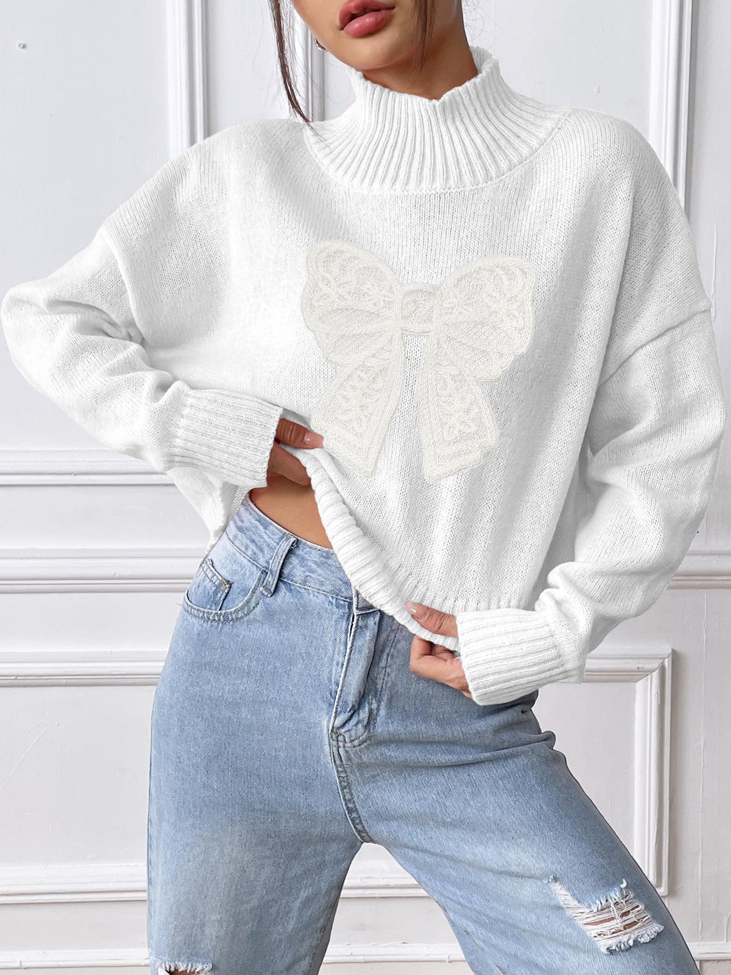 Women Turtle Neck Long Sleeves Pullover Sweater