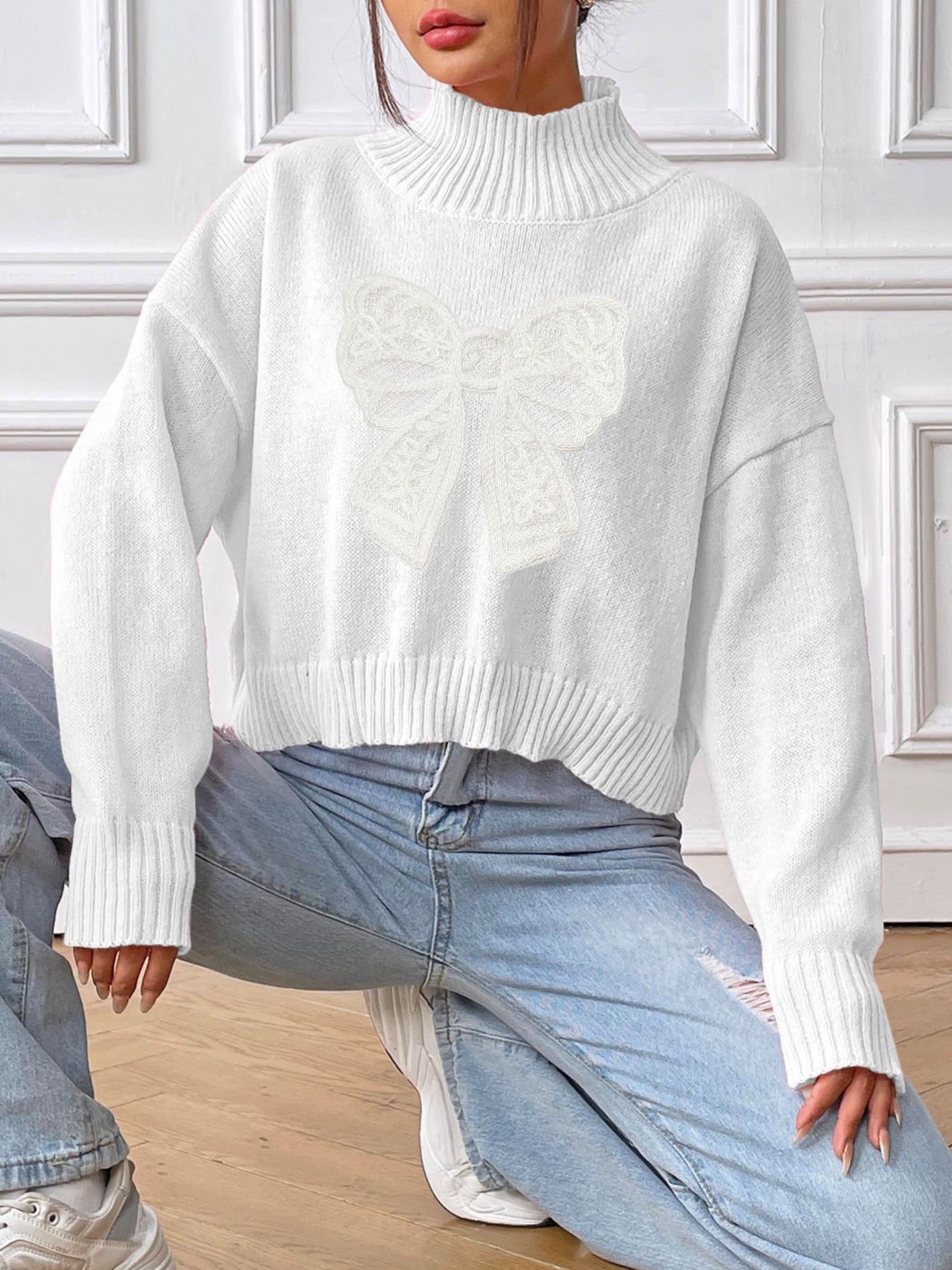 Women Turtle Neck Long Sleeves Pullover Sweater