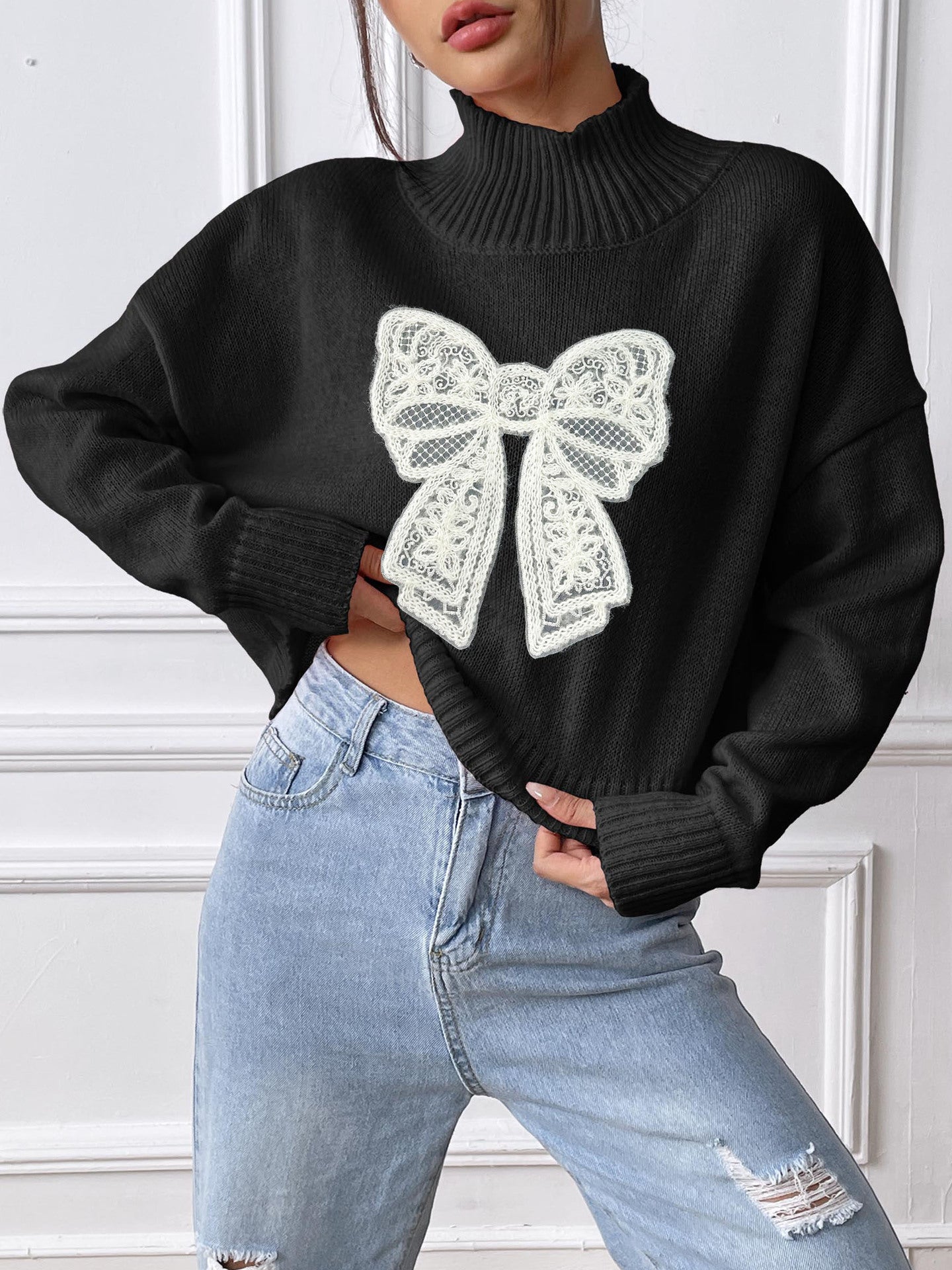 Women Graphic Printed Turtle Neck Pullover Sweaters