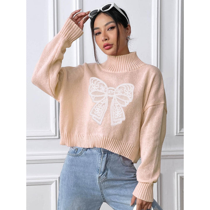Women Embroidered Turtle Neck Long Sleeves Pullover Sweaters