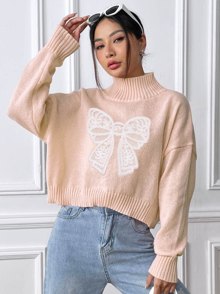 Women Embroidered Turtle Neck Long Sleeves Pullover Sweaters