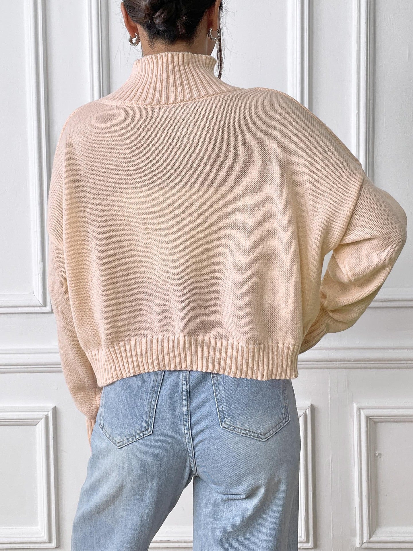 Women Embroidered Turtle Neck Long Sleeves Pullover Sweaters