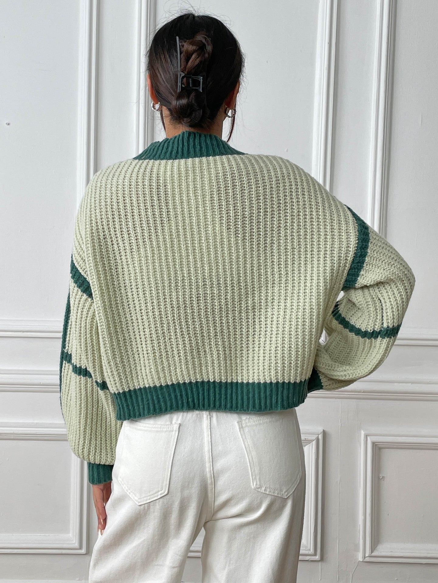 Green & White Striped Shrug