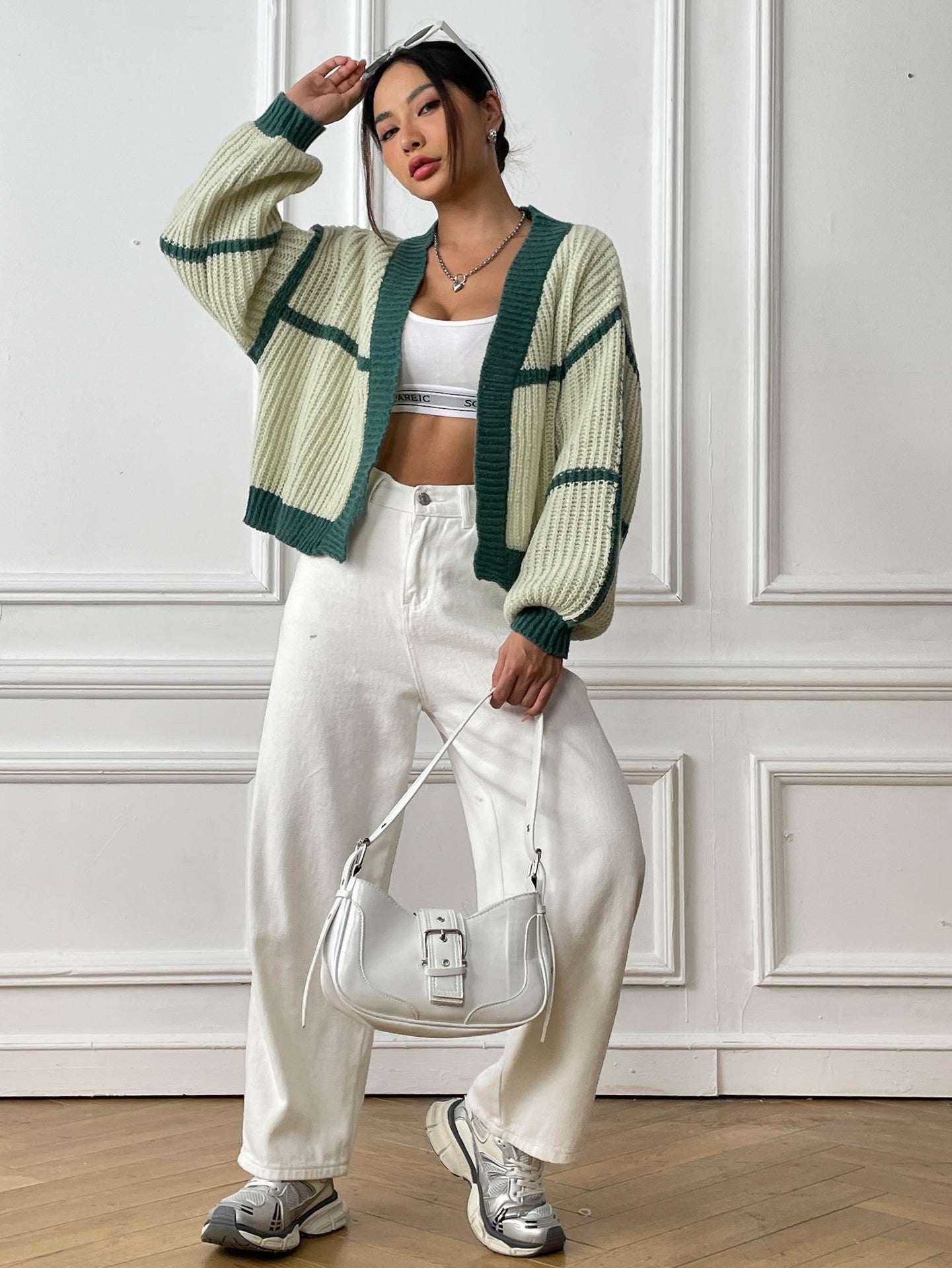 Green & White Striped Shrug