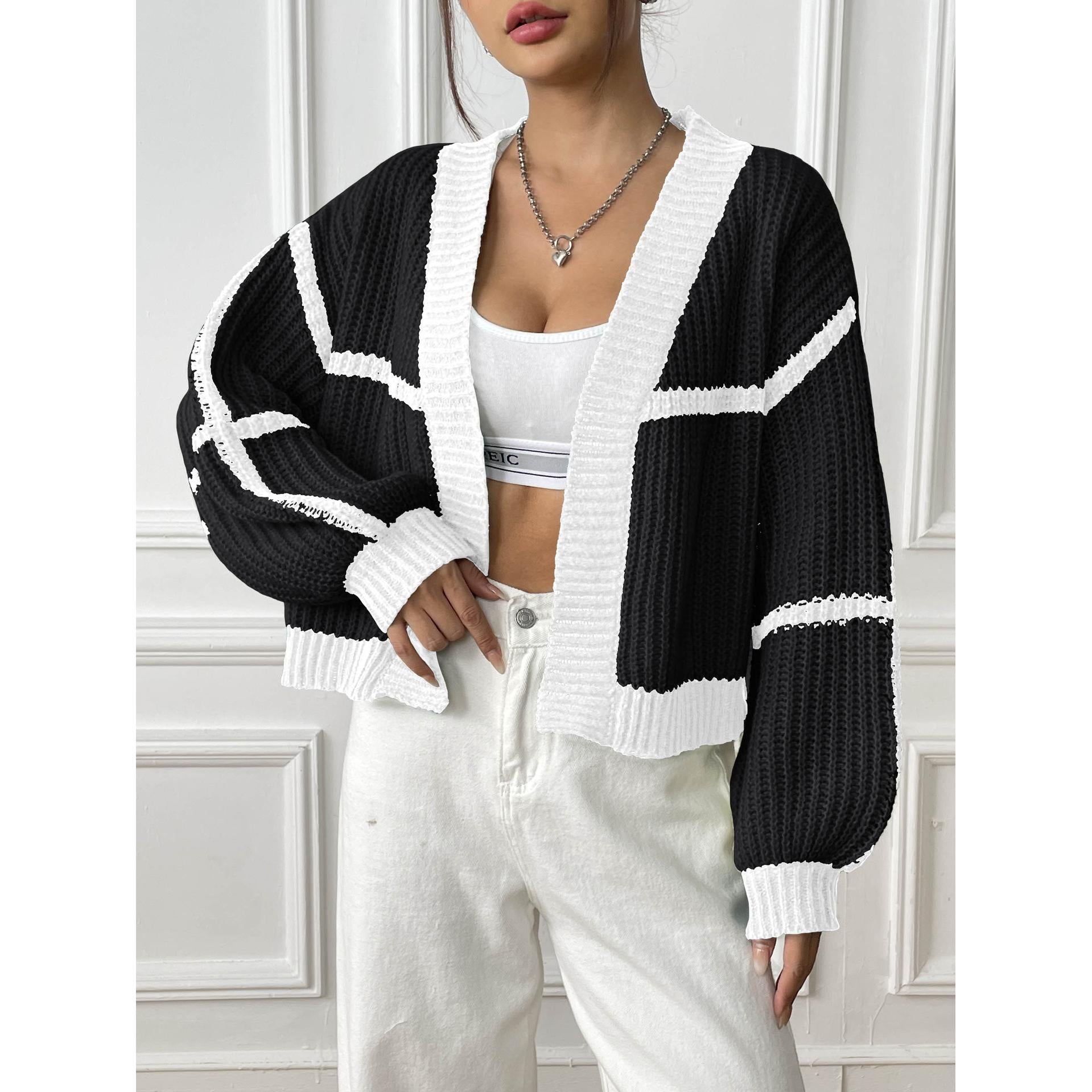 Black & White Striped Open Front Shrug