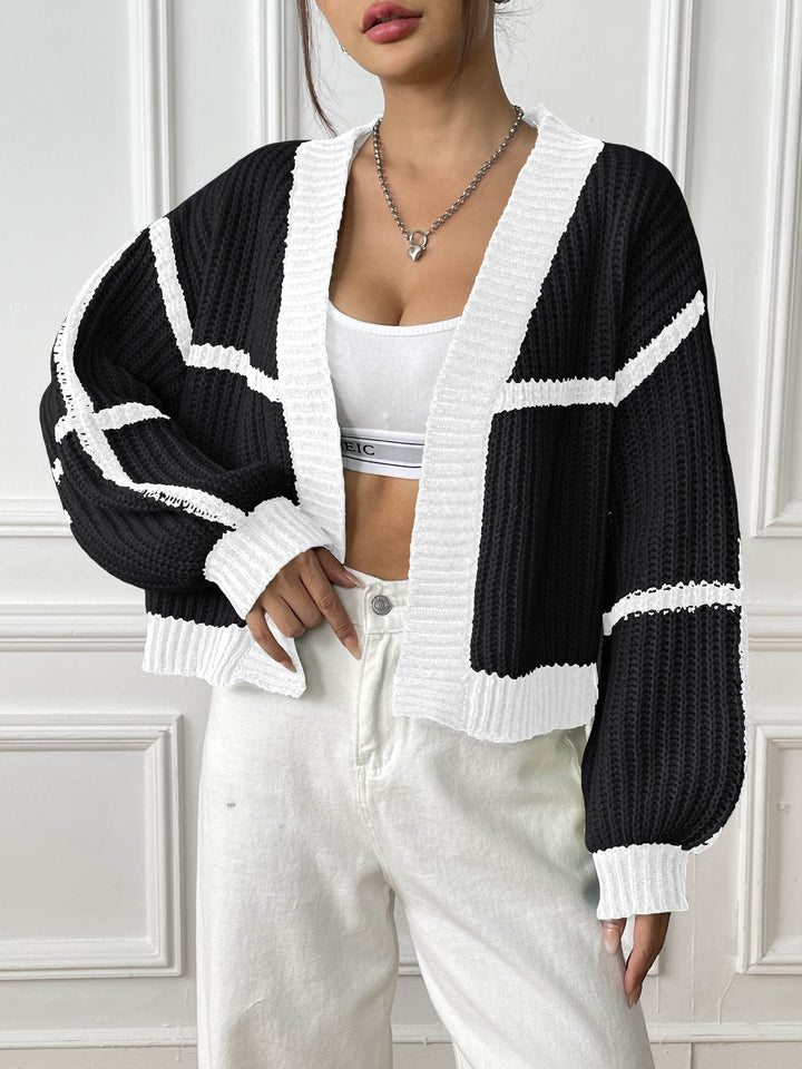 Black & White Striped Open Front Shrug