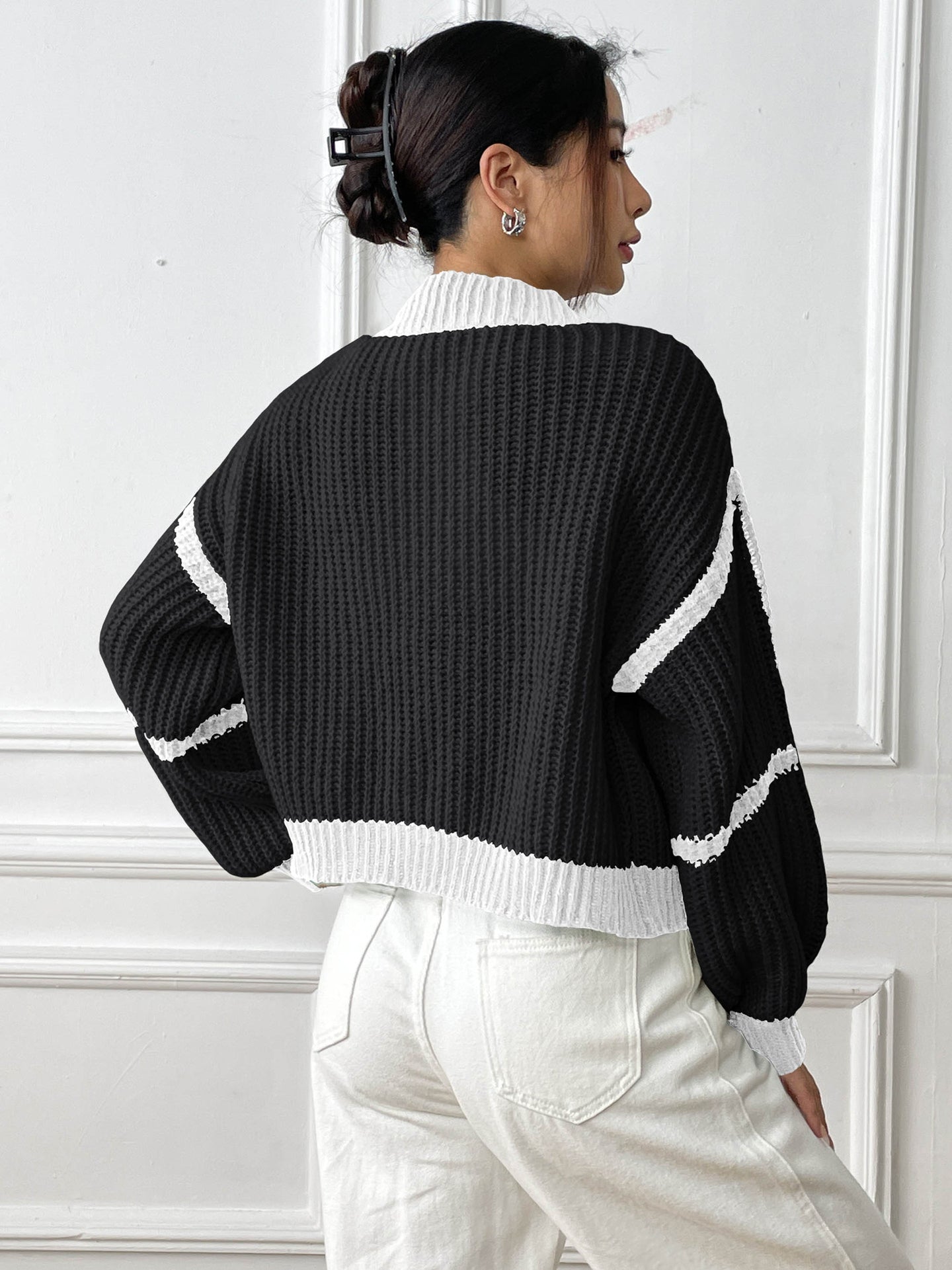 Black & White Striped Open Front Shrug