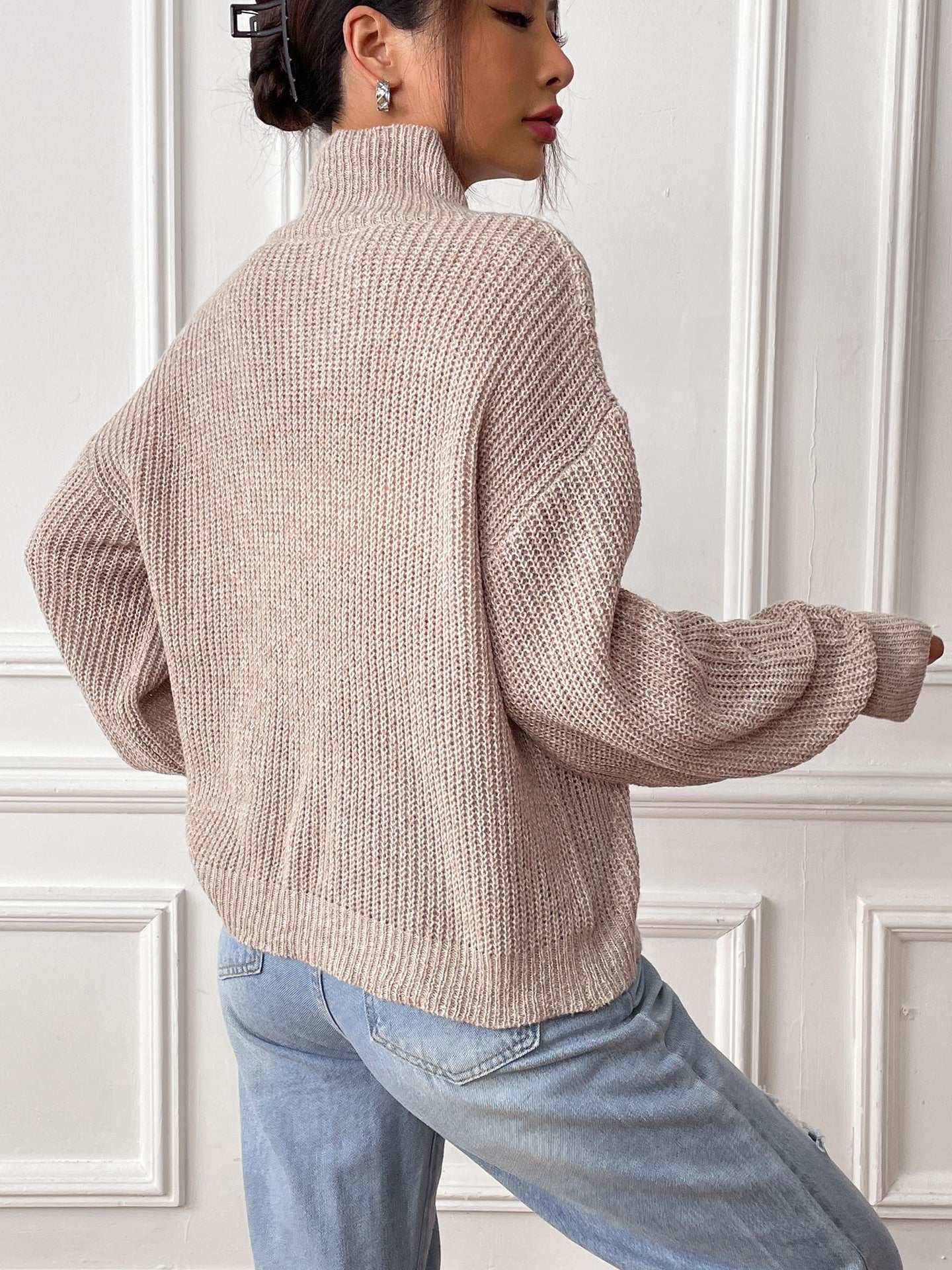 Women Turtle Neck Ribbed Pullover Sweaters