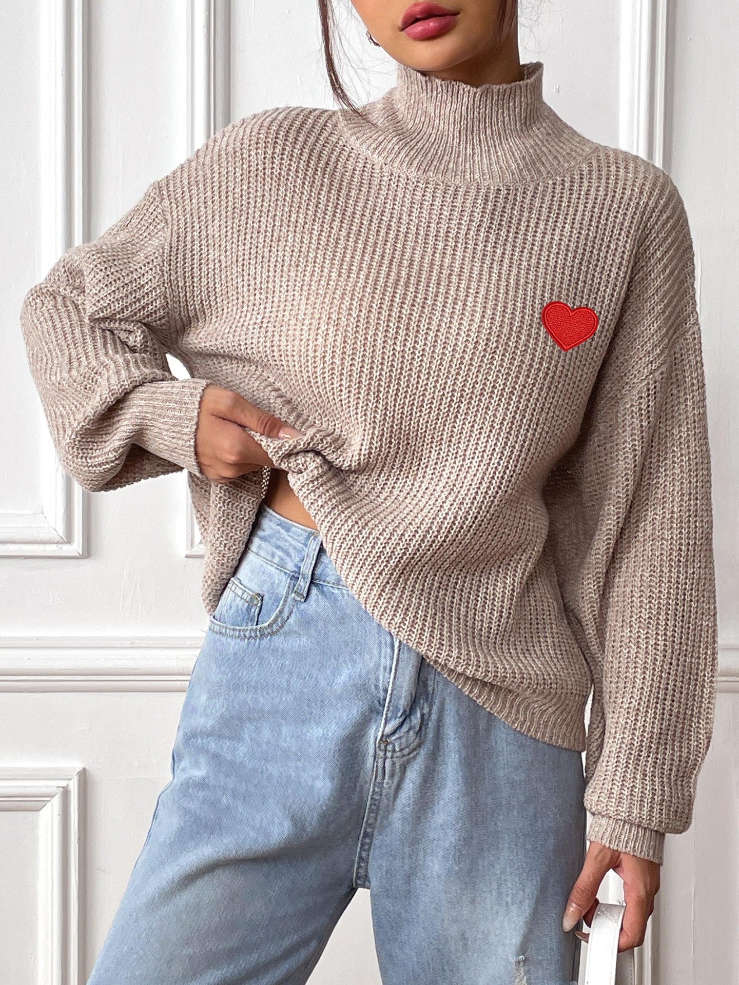 Women Turtle Neck Ribbed Pullover Sweaters
