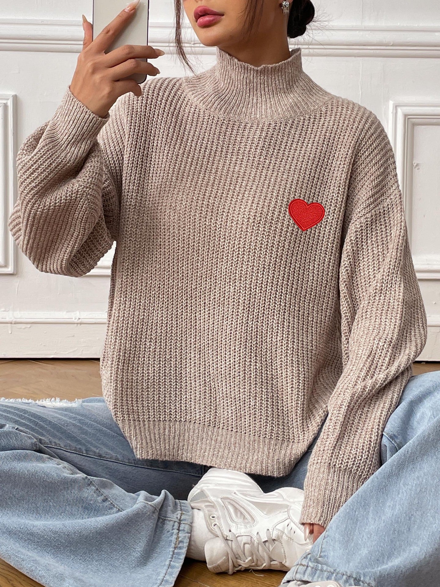 Women Turtle Neck Ribbed Pullover Sweaters