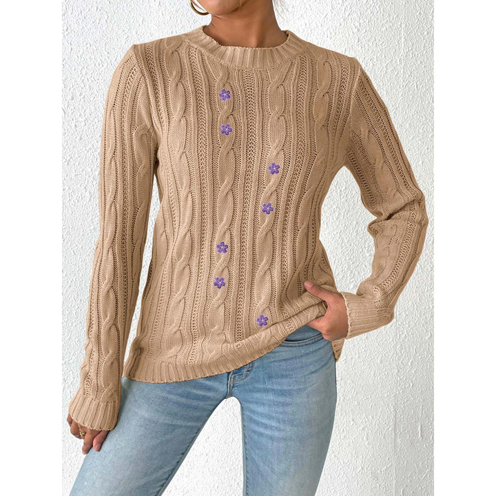 Women Cable Knit Pullover with Applique Detail