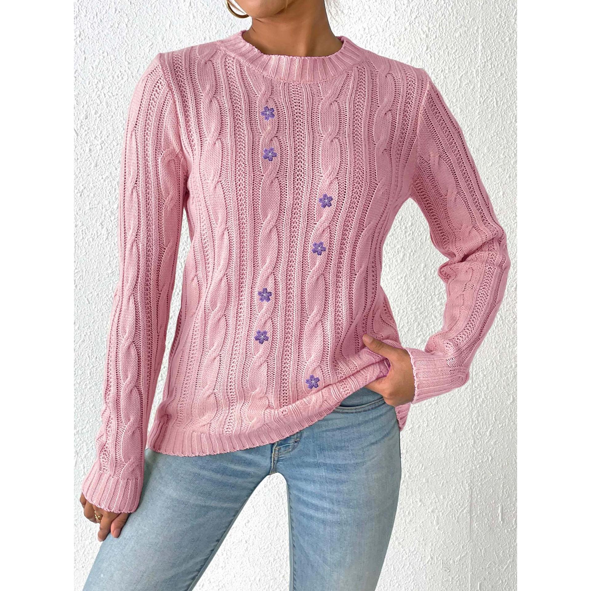 Women Cable Knit Pullover Sweaters with Applique Detail