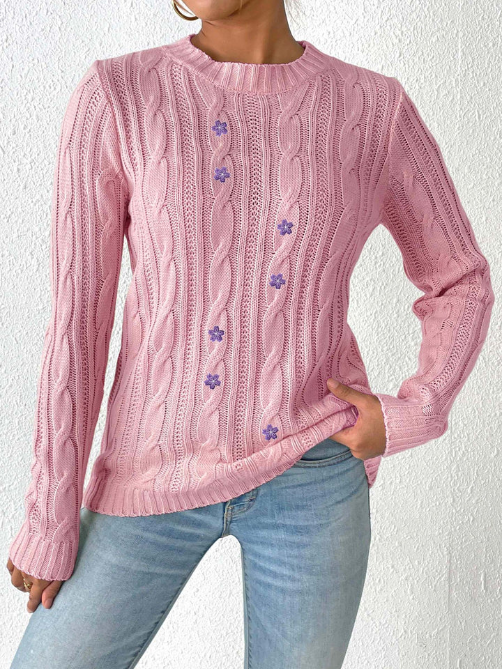 Women Cable Knit Pullover Sweaters with Applique Detail